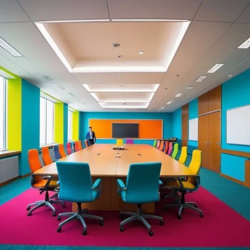 Prompt: Academic conference room with bright colors

Some faces are there but not identifiable 
