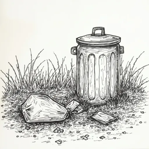 Prompt: A drawing based on a societal issue that South Africa has witness or research about littering.Create it on a A4 drawing page and make sure that it has the different art elements and elements of design that are required which is a line, value and texture. Specifically about littering