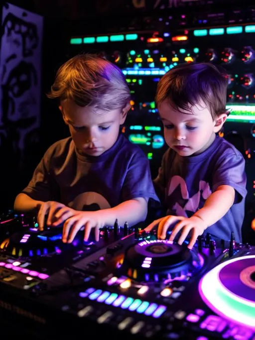 Prompt: 2 boy babies djing