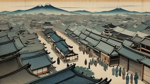 Prompt: a japanese edo era city landscape prespective from above