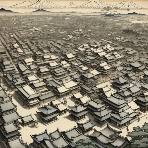 Prompt: a japanese edo era city landscape prespective from above