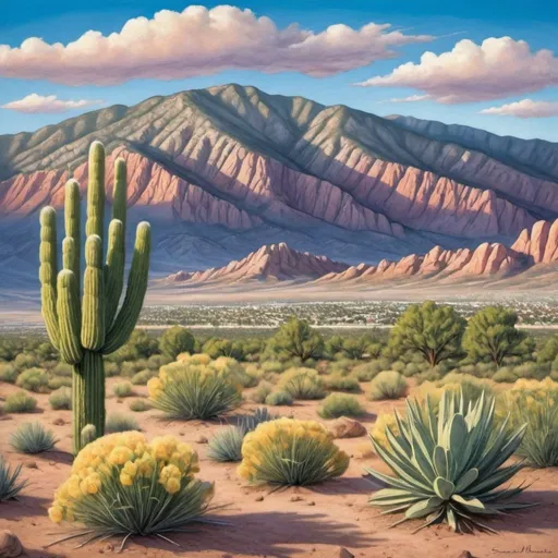 Prompt: Create a landscape that represents the Sandia Mountains in Albuquerque, New Mexico.