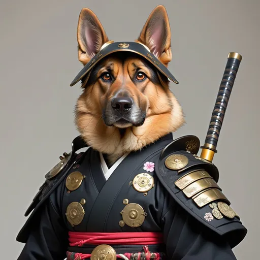 Prompt: a  photo full length of a  british German shepherd dog dressed as a samurai, a portrait, by Tosa Mitsunobu, steampunk era, benjamin vnuk, discovered photo, chie yoshii, ferret warrior, set photo, # 0 1 7 9 6 f, wearing a black noble suit, full body close-up shot, traditional, anime, drawline art, insane details. Full length boddy photo Realistic 