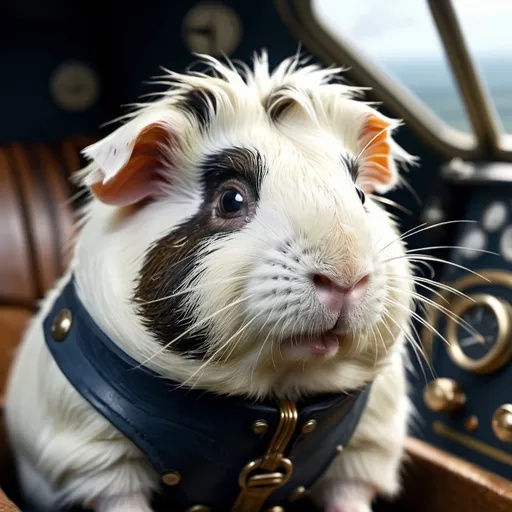 Prompt: cinematic film still, angry all white hairy guinea pig as early 20th century ww1 pilot, in plane cockpit, 8k resolution, highly detailed, intricate details, hyperdetailed, masterpiece, UHD; best quality,guinea pig all white,