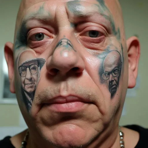 Prompt: <mymodel>photo Realistic face tattoos on the face like South American gang members 