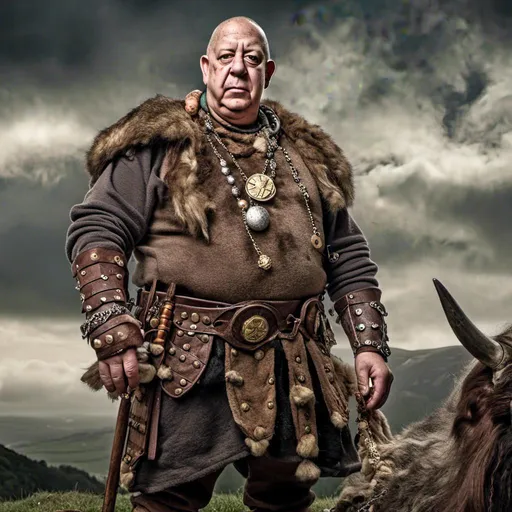 Prompt: <mymodel>As a viking full length photo Realistic with viking  sowed and weapons all so wearing a gold torck