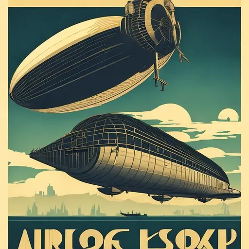 Prompt: An art deco style poster of a airship full poster 