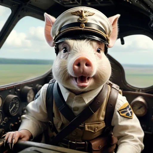Prompt: cinematic film still, angry white shelty ginyea pig as early 20th century ww1 pilot, in plane cockpit, 8k resolution, highly detailed, intricate details, hyperdetailed, masterpiece, UHD; best quality,