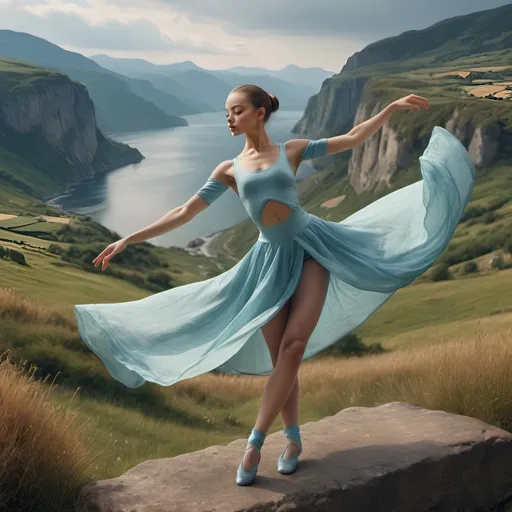 Prompt: a dancer whose outfit blends seamlessly into the picturesque landscape and takes up the whole picture hyper realistic HD