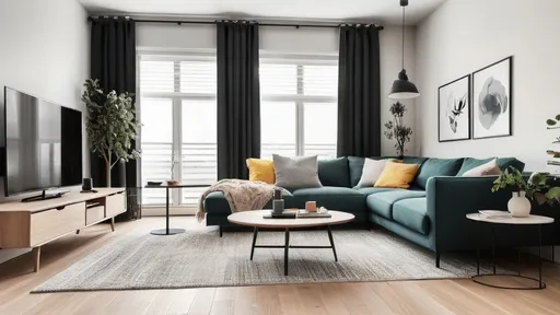 Prompt: modern living room furniture, (sleek design), Scandinavian style, minimalist aesthetic, vibrant accents, cozy ambiance, warm lighting, hardwood flooring, elegant decor, inviting atmosphere, HD, ultra-detailed, spacious layout, contemporary color palette, innovative storage solutions