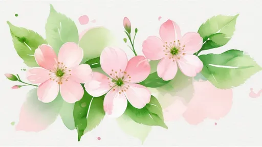 Prompt: (cherry flower clipart), delicate blossoms, soft pink petals, vibrant green leaves, light and airy composition, minimalistic design, high contrast, cheerful ambiance, perfect for spring themes, HD quality, customizable vector format, suitable for invitations or stationery, elegant watercolor effect, harmonious arrangement, stunning background with subtle light texture.