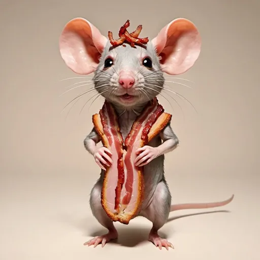 Prompt: anthro rat with bacon as hair