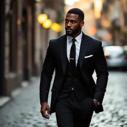 Prompt: handsome black male walking