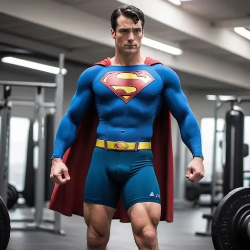 Prompt: Muscular Superman in compression shorts