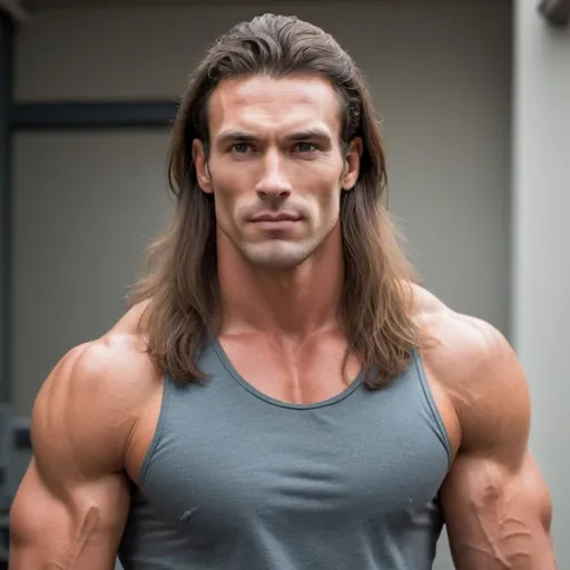 Prompt: Tall muscular guy with long hair