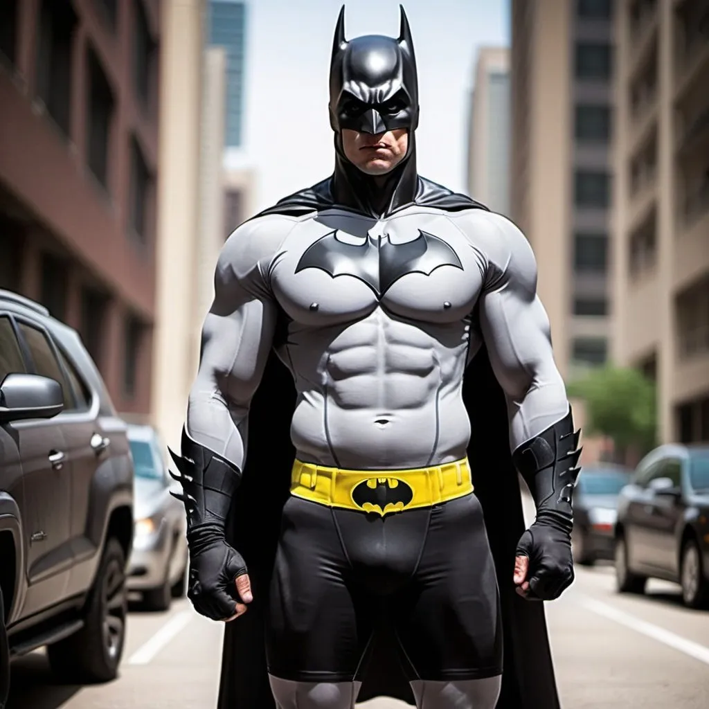 Prompt: Muscular batman with compression shorts