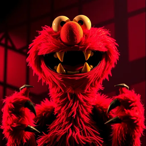 Prompt: (Evil Elmo), sinister character, menacing grin, darkened background, eerie red light casting shadows, (sharp claws), adding a fearsome edge, contrasting with classic Elmo’s overtly cheerful nature, surreal atmosphere, whimsical yet grim twist, ultra-detailed, vibrant colors, striking visual energy, captivating yet unsettling ambiance, 4K resolution.