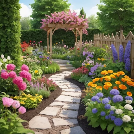 Prompt: Build a beautiful garden with lots of flowers