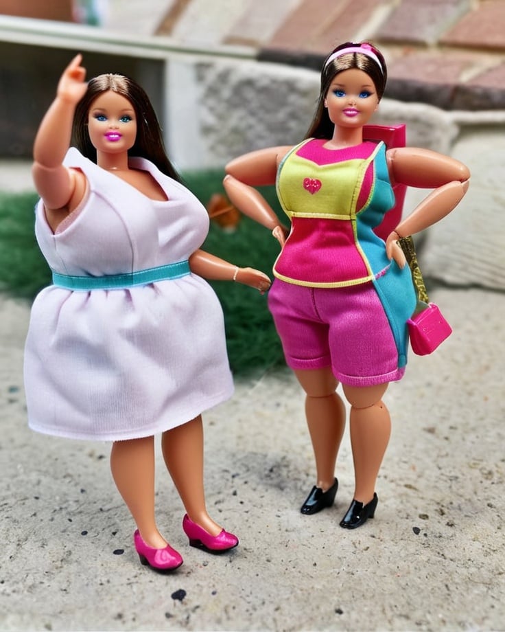 Two pair barbie obese fat dolls