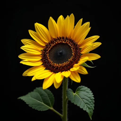 Prompt: Analogue sunflower on black background