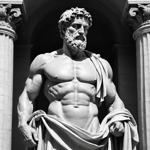 Prompt: Muscular roman philosopher black and white 