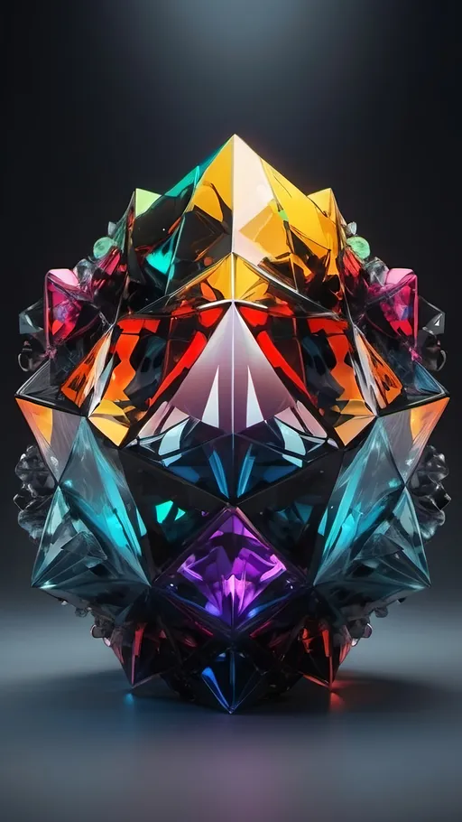 Prompt: Multicolored object, vividly kaleidoscopic hues creating a dazzling effect against two contrasting backgrounds: deep black and subtle gray, designed in the unique style of Beeple, crystal cubism influence with intricate geometry, enhanced by meticulous raytracing for sharp reflections and dreamy highlights, creating a harmonious, dynamic aesthetic. 4K ultra-detailed, showcasing the interplay of light and form beautifully.