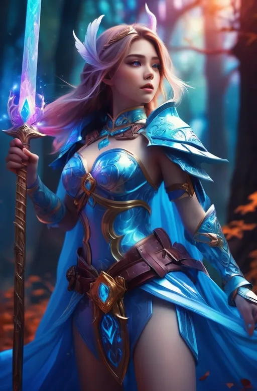 Prompt: (fantasy warrior), character design, detailed fantasy character, stunning digital art style, vibrant colors, dramatic poses, cosplay costume, ethereal beauty, magical elements, anime influences, vivid fanart atmosphere, princess aura, enchanted background, high fantasy quality, ultra-detailed, captivating photography, dynamic lighting, immersive fantasy world.