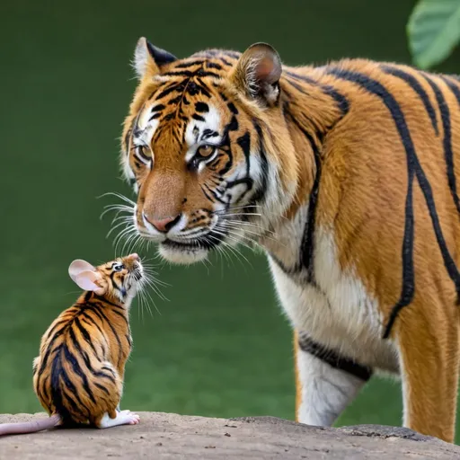 Prompt: mouse looking at tiger