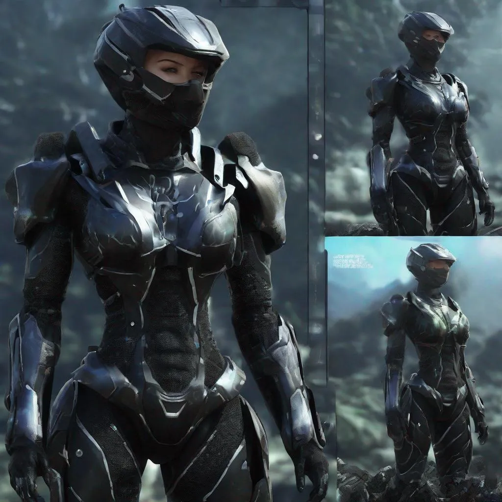 Prompt: organic living bio-armor with serrated edges, hunter killer super soldier a black iridescent ablative armor, [black star-field background], feminine, crysis 