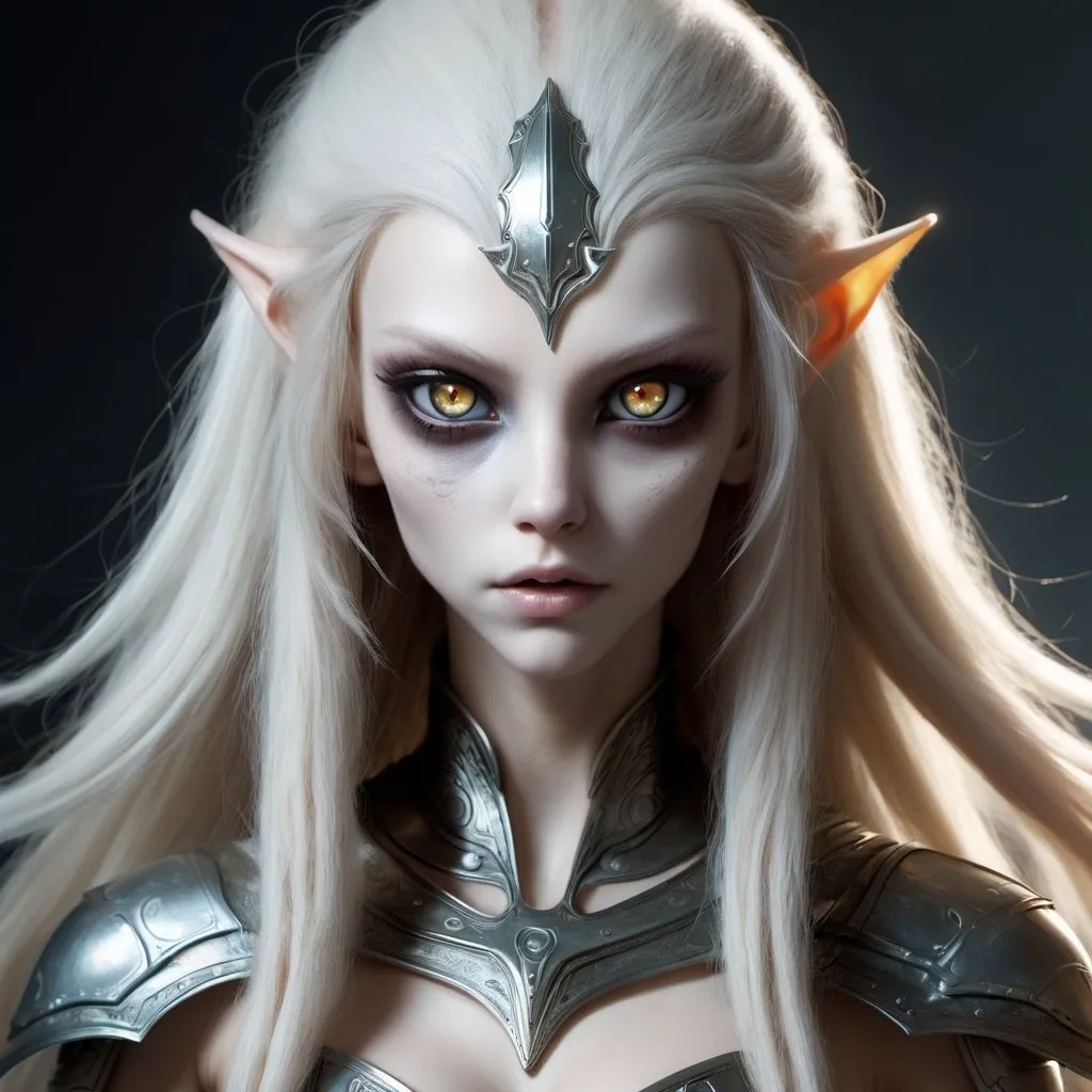 Prompt: humanoid, female, wide nasal bridge, long bestial hair, (feral), muscular, pale skin alien, large eyes, warrior