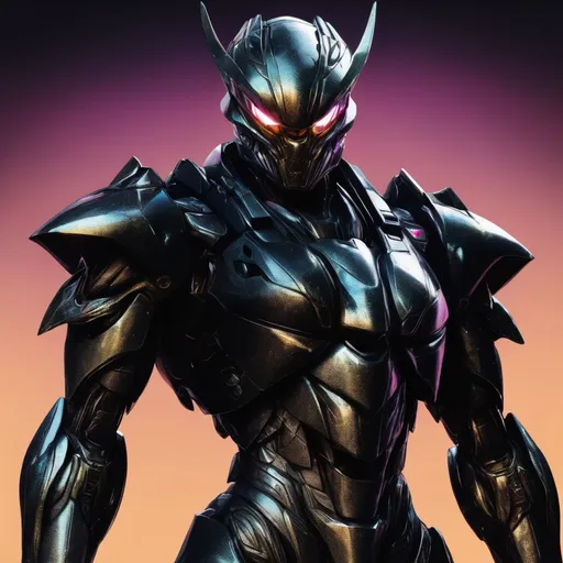 Prompt: Portrait (((symmetrical)) of an organic  living bio-armor with serrated edges, hunter killer super soldier in a black iridescent ablative armor, [black star-field background], feminine, power suit, predator, tendril hair