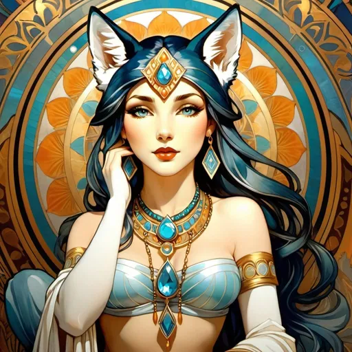 Prompt: crystal wolf girl, husky, perfect, (jackal goddess), (female anubus), Anput