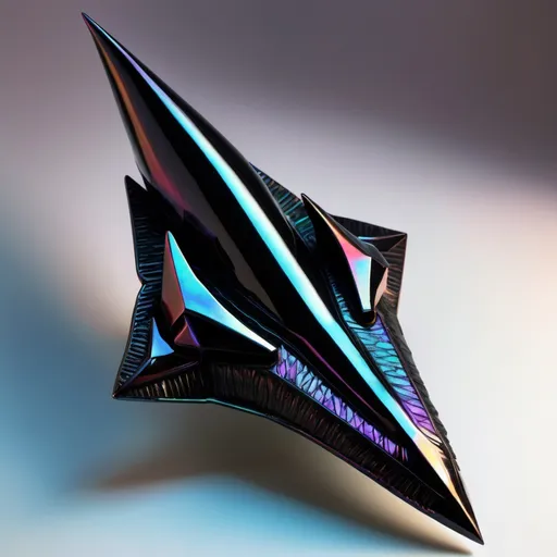 Prompt: organic arrow head shaped living bio-space ship, serrated edges, super destroyer, black iridescent ablative armor