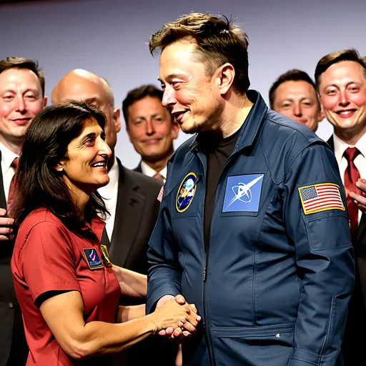 Prompt: sunita williams thanking elon musk in a public thanks giving ceremony