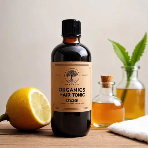Prompt: Make a bottle
 for an organics hair tonic desi brand