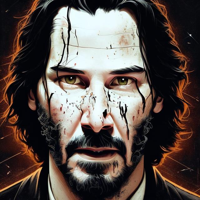 Prompt: Portrait of {keanu reeves} with {black} hair and with cute face, {dark background}, perfect composition, hyperrealistic, super detailed, 8k, high quality, trending art, trending on artstation, sharp focus, studio photo, intricate details, highly detailed, by greg rutkowski
