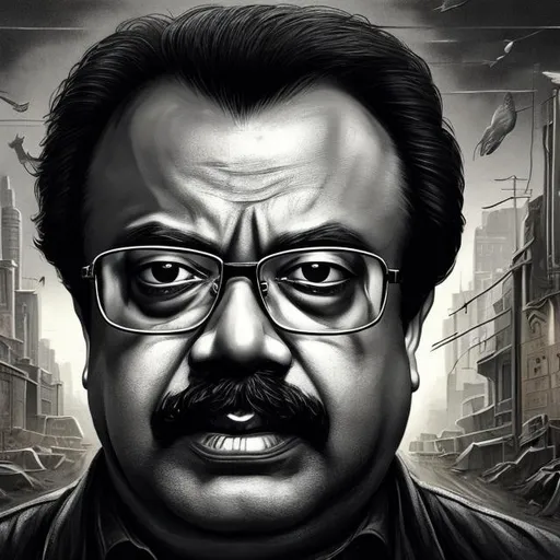 Prompt: Portrait of {altaf hussain 40 years old} with {black} hair and with cute face, {dark background}, perfect composition, hyperrealistic, super detailed, 8k, high quality, trending art, trending on artstation, sharp focus, studio photo, intricate details, highly detailed, by greg rutkowski
