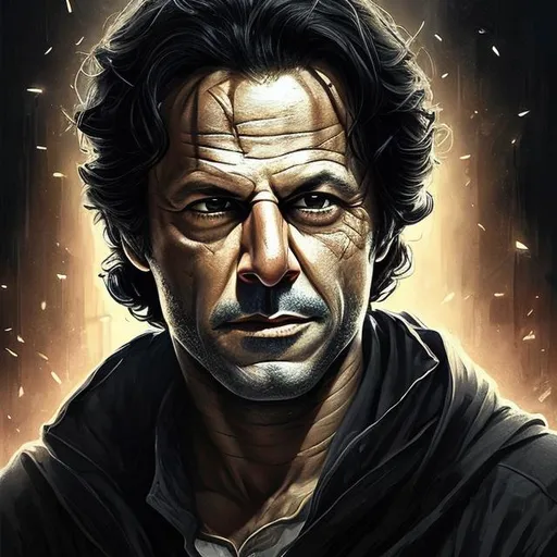 Prompt: Portrait of {imran khan} with {black} hair and with cute face, {dark background}, perfect composition, hyperrealistic, super detailed, 8k, high quality, trending art, trending on artstation, sharp focus, studio photo, intricate details, highly detailed, by greg rutkowski
