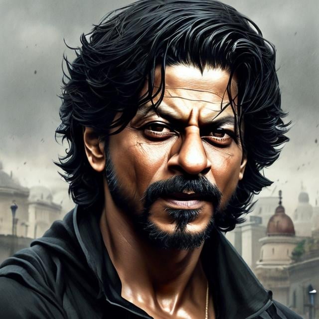 Prompt: Portrait of {shahrukh khan} with {black} hair and with cute face, {dark background}, perfect composition, hyperrealistic, super detailed, 8k, high quality, trending art, trending on artstation, sharp focus, studio photo, intricate details, highly detailed, by greg rutkowski
