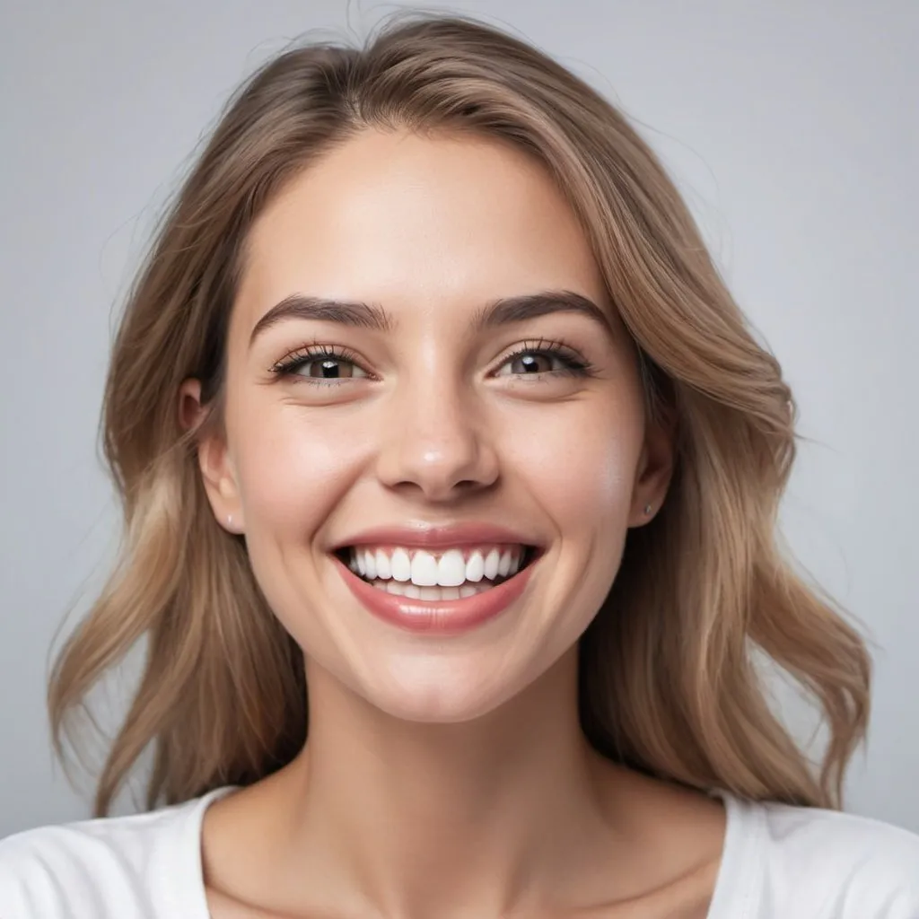 Prompt: iMAGEN HIPERREALISTA DE UNA MUJER CON UNA SONRISA CON BLANQUEAMIENTO DENTAL Y LABIOS CON RELLENO, PARA USO PUBLICITARIO