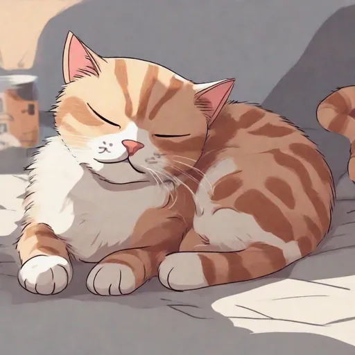 Prompt: a Cartoony and cute cat with kittins sleeping