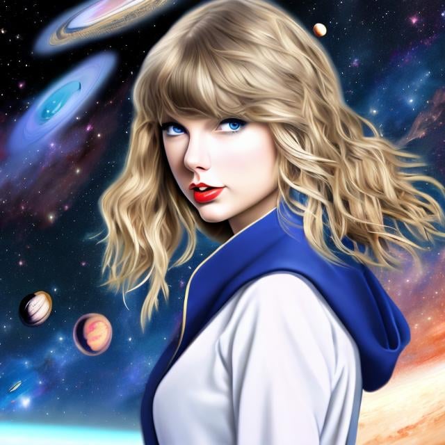 Prompt: taylor swift anime 6k magestic in space