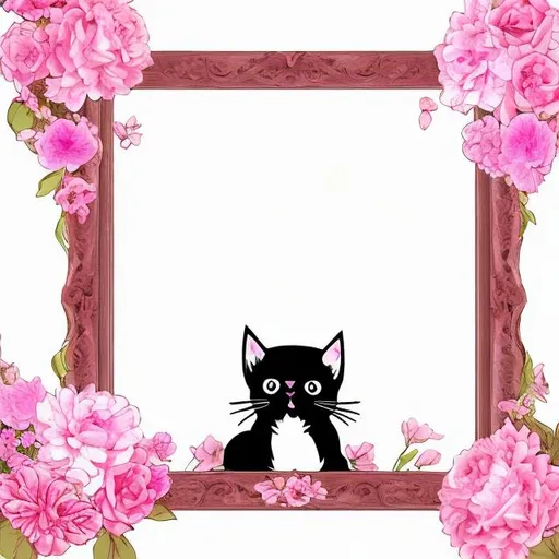 Prompt: cat in flower frame anime 2k pink