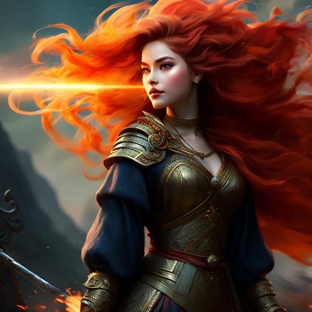 Prompt: #Vasa# character, {{ultra definition, concept art, cinematic, epic 4K masterpiece}
a goddess of wind, fiery hair, fiery eyes, surrounded by wind, tall and kind,
{clothes]  dress,
mythology,
highly detailed, digital painting, artstation, concept art, smooth, sharp focus, illustration, 4k,