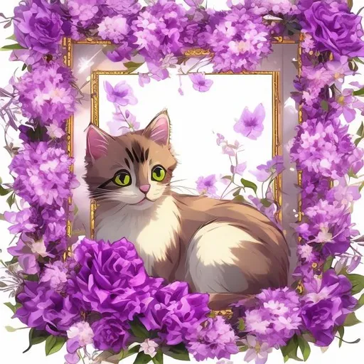 Prompt: cat in flower frame anime 2k purple