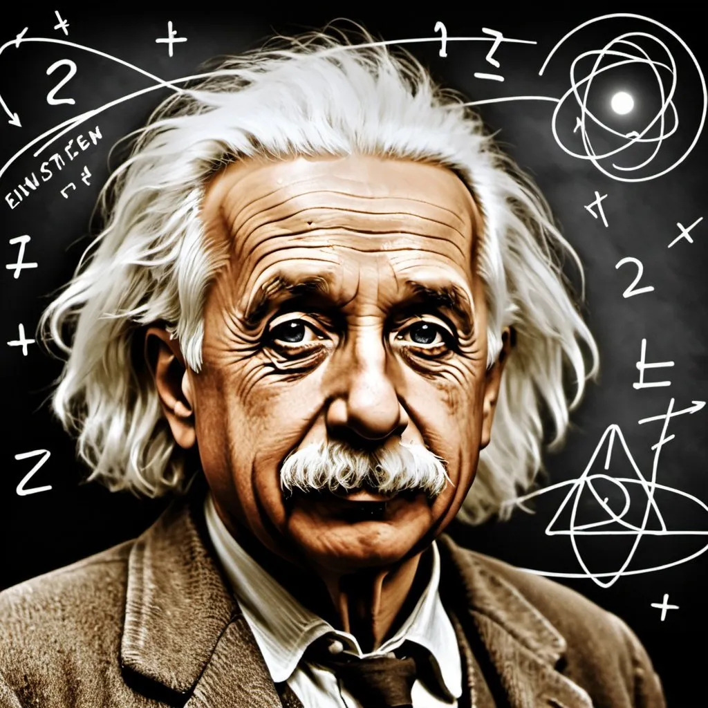 Prompt: Einstein with general relativity and gravity equation 


