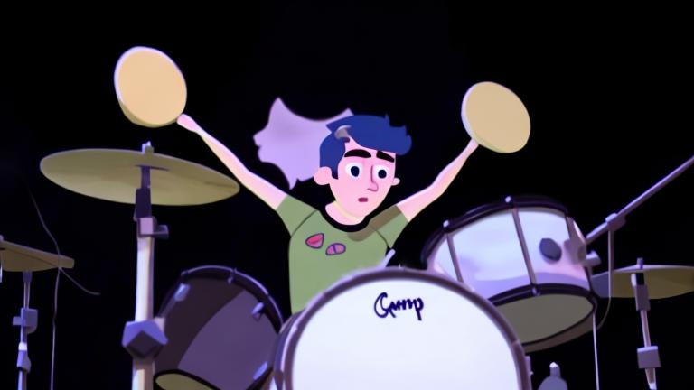 Prompt: Neil from Camp Camp on Drums!