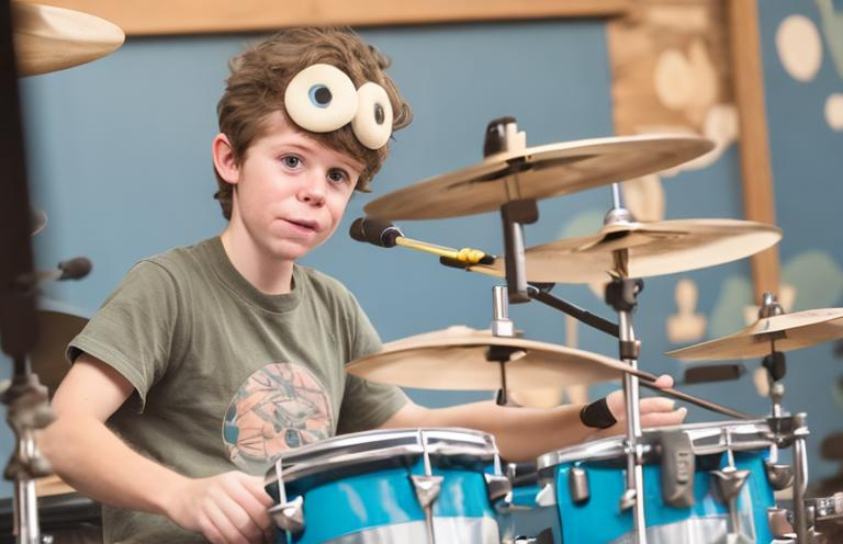 Prompt: Neil from Camp Camp playing Drums!