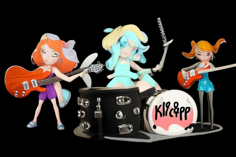 Prompt: Kiff and Barry wearing her 2 Swimsuits and playing her Guitar and Drums!