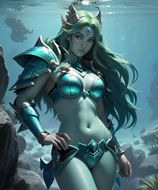 Prompt: "green hair" "blue skin" the triton paladin with paladins warhammer and the shield, with paladins armor
Tritons were a humaniform race, notable in their many underwater adaptations that render them visually distinct from other humanoid races. Their skin was most commonly a deep-blue, but had also been known to appear as pearl, light green, or in rare cases, other mutant colors. Their hands and feet were webbed, and they had minor dorsal fins that run from their mid-calf and end at their ankles. They were notably shorter than humans, averaging around five feet tall.
Triton hair tended to be dark blue or dark green, and were worn in the form of long, flowing ‘manes’. Triton men typically cut their hair around five inches past their shoulders, braiding it to keep it out of their eyes. While triton women occasionally followed this rule, they have also been known to let it flow free. Triton hair did not grow within two inches of the base of their pointed ears, giving the appearance that it had been shaved there. When heading into combat, they often bound their hair into styles such as tight ponytails, so as to maintain visibility. They were also known to weave pieces of coral or metal into their hair for emergency use as bludgeons.
Triton eyes typically seemed to vary between brilliant shades of green or blue. If seen in standard lighting (typically within 200 feet of the surface of the sea or near a typical torch), their eyes appeared similar to a human’s. In dim lighting, their pupils expanded greatly to allow for better sight in the dark, sometimes turning the entire eye black. Their eyes also possessed a nictitating membrane, which protected them from sudden changes or flashes in light. All of this allowed for them to have normal vision even up to depths of 1,000 feet under the sea[8], though the triton were known to be able to safely swim down to 3,000 feet.
full body shot, photorealistic, hyperrealistic, super detailed, 8k, high quality,  sharp focus, studio photo, intricate details, highly detailed.